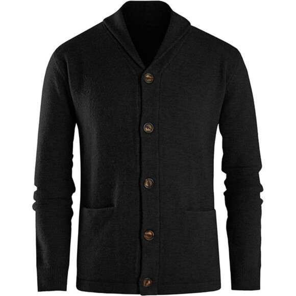 Men's Shawl Collar Cardigan Sweaters Button Down Cable Knitted - Picture 2 of 5